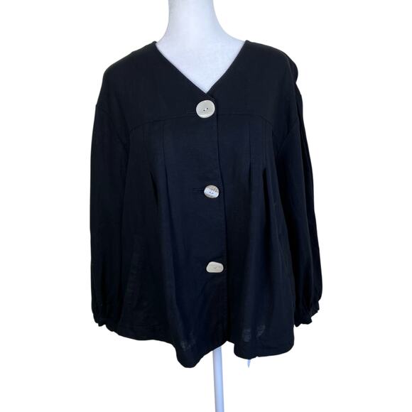 Zara Sz M Twee Chunky Button Front Short Swing Jacket Blazer Linen Blend Black - Picture 2 of 16